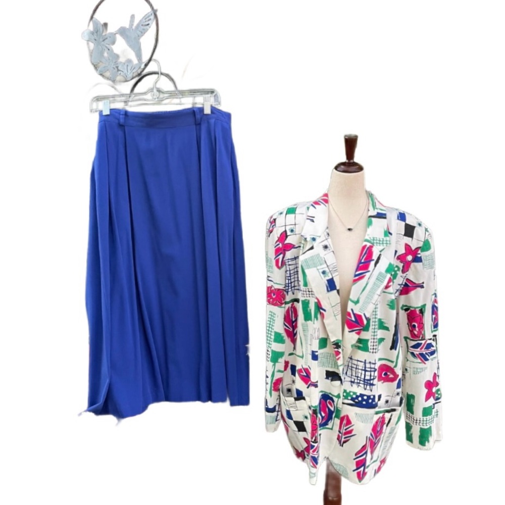 Claude ~ Size 12 ~ Vtg ~ Pink/Blue/Green/White  ~ Floral ~ Dress (Jacket/Skirt)